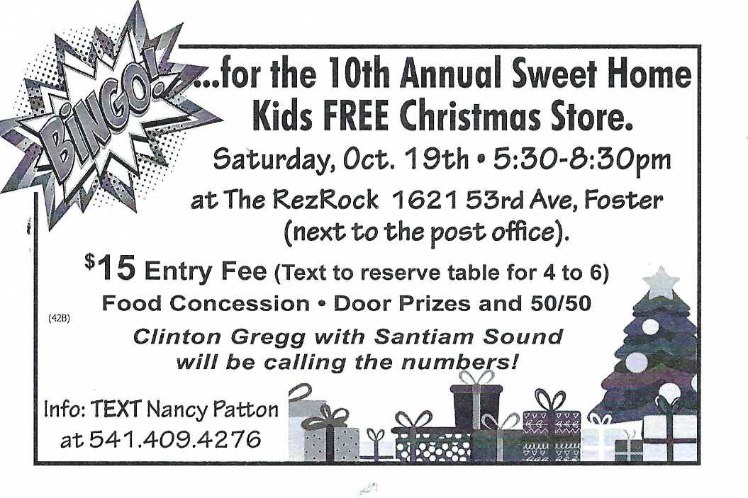 BINGO for the 10th Annual Sweet Home Kids Free Christmas Store in Sweet Home, OR